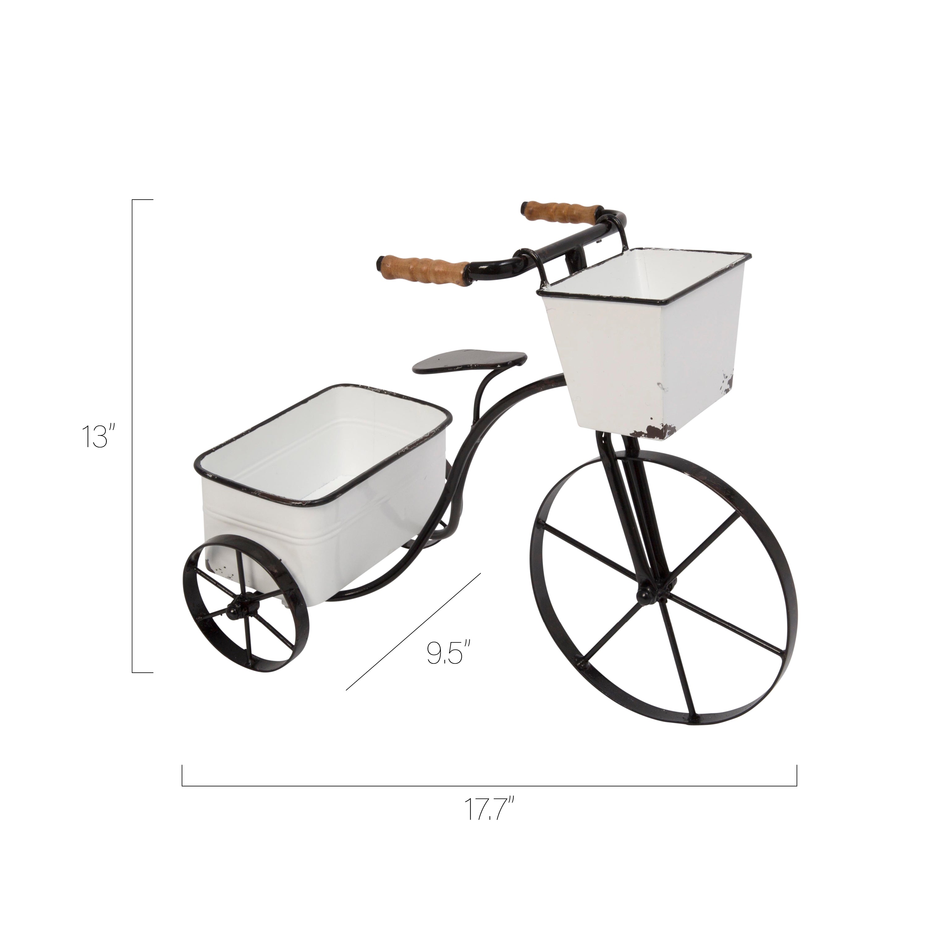 17.7 Inch Whimsical Metal Tricycle with 2 Planters
